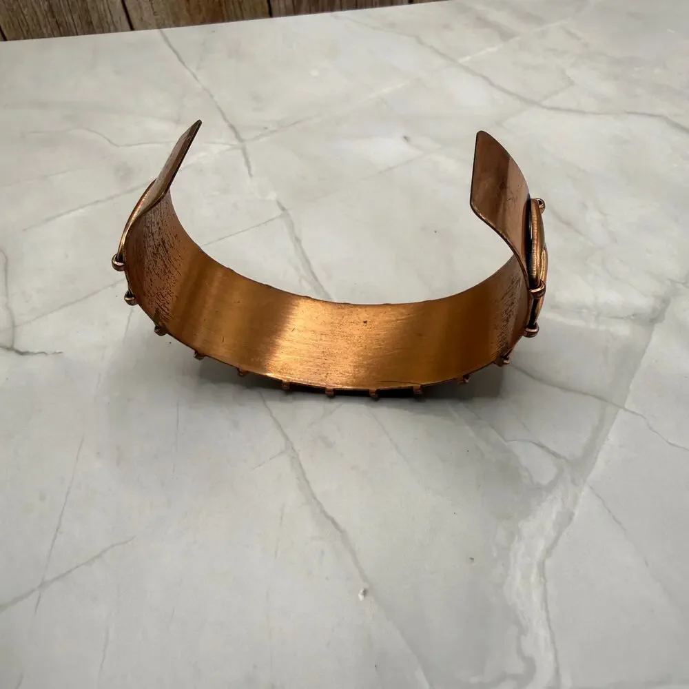 Vintage Copper Black Accent Sculptural Cuff Bracelet MCM Modernist